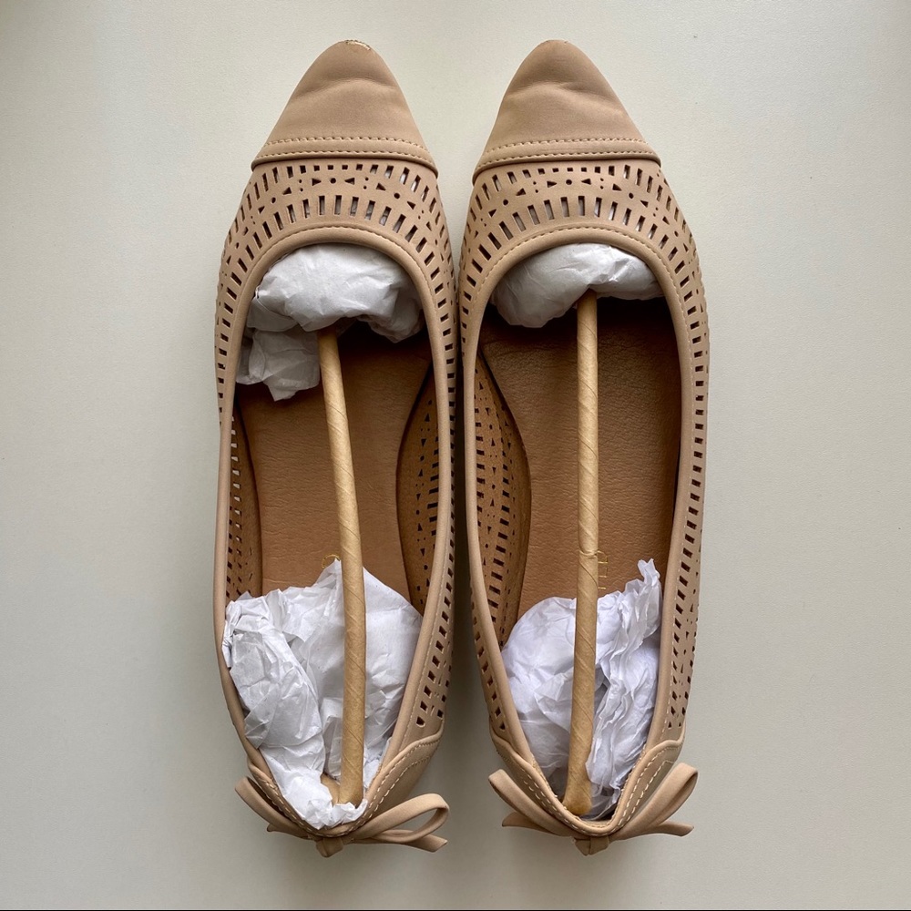 Restricted Beige Perforated Pointed Flats - image 2